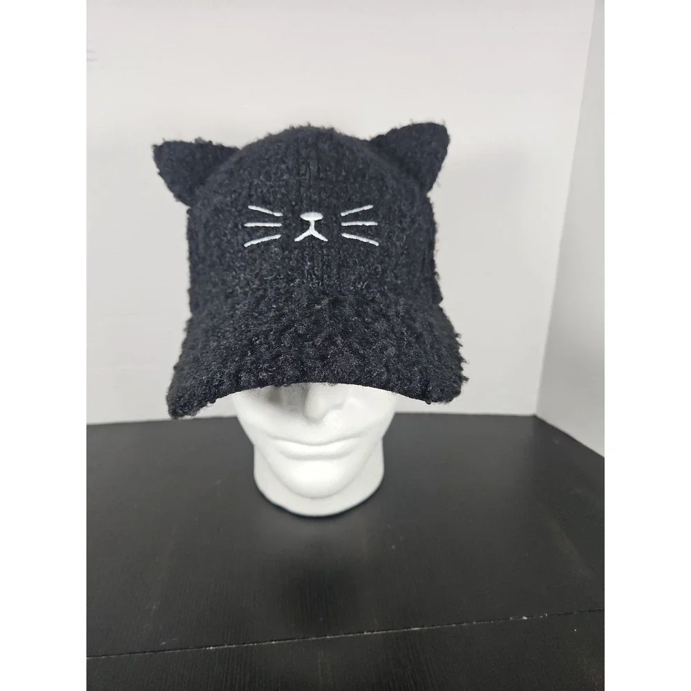 David And Young Cap Black Cat With Ears, Fuzzy, Strap Back, New With Tags